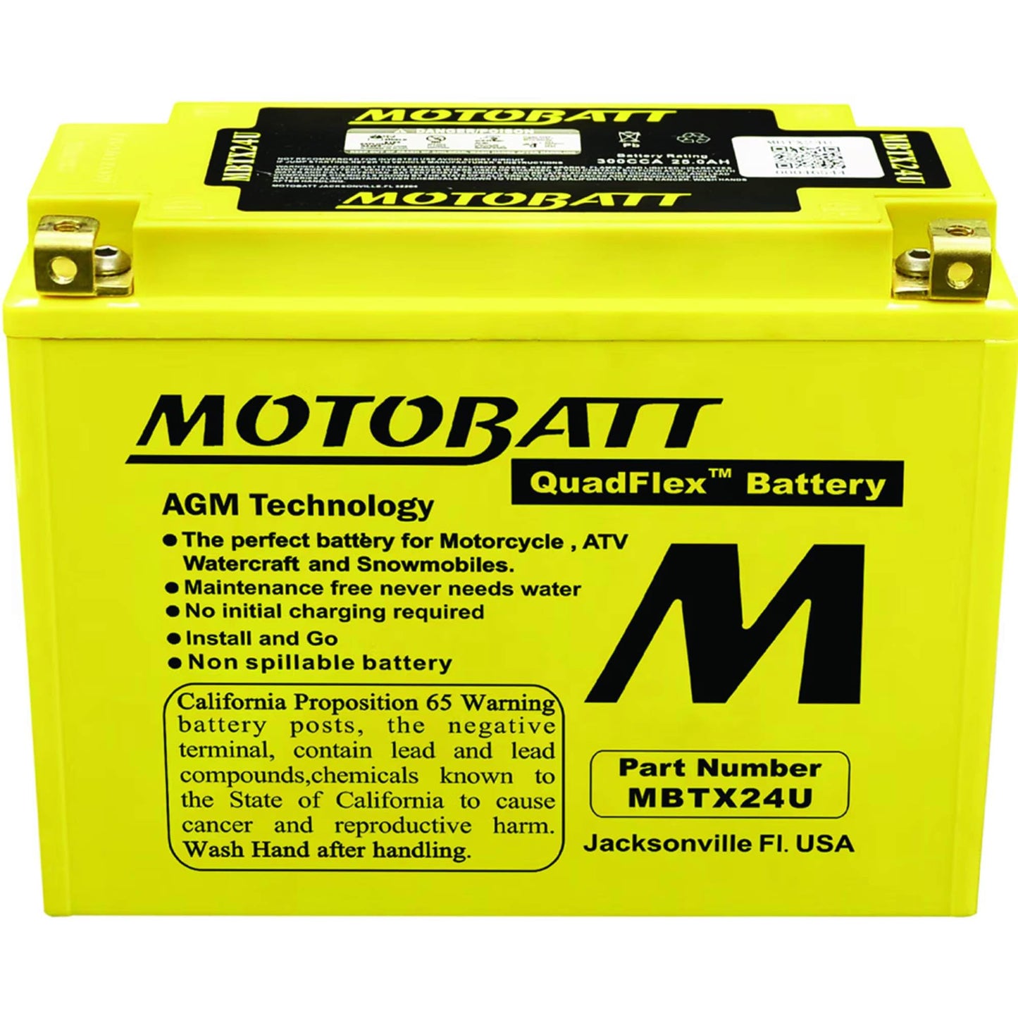 MotoBatt DB Electrical MBTX24U New Battery for Motobatt Battery 25Ah,Brp Can-Am,Bimota Spyder,Ducati,Honda,Kawasaki,Yamaha,Artic Cat,Suzuki,Brp Ski-doo SY50-N18L-AT 12N18-3A Y50-N18A-A Y50-N18L-A