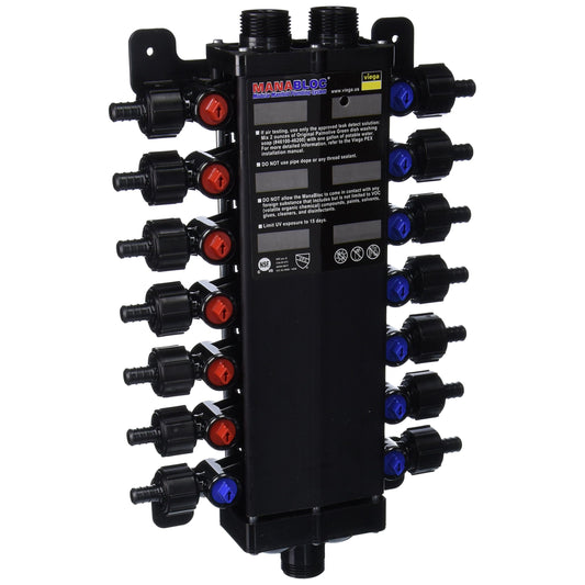 Viega 50143 - 1/2-Inch PureFlow Zero Lead Poly Alloy PEX Crimp Manabloc With 14 Ports - 8 Cold 6 Hot