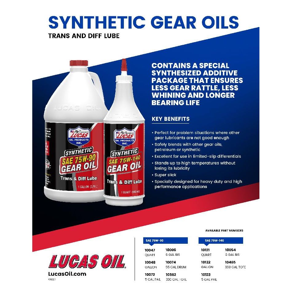 Lucas Oil 10122 Synthetic SAE 75W-140 Gear Oil - 1 Gallon (Pack of 4)