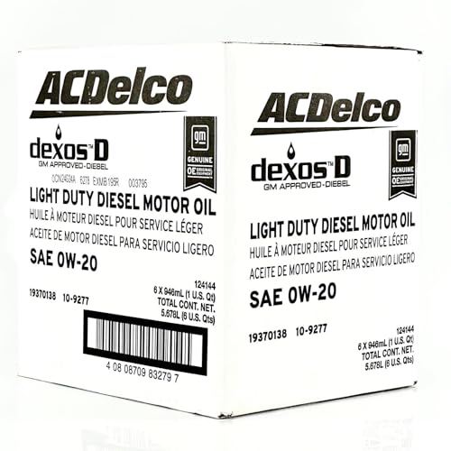 ACDelco GM Original Equipment 10-9277 (19370138) dexosD™ 0W-20 Diesel Motor Oil - 1 qt (Pack of 6)