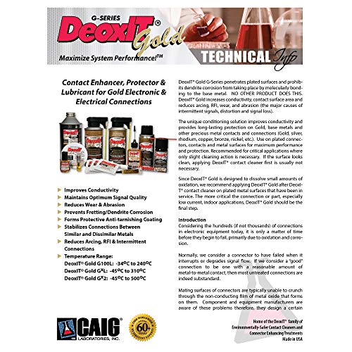 CAIG LABORATORIES DeoxIT Gold G5S-6 Spray, Enhancer/Conditioner/Protector for Gold and Plated Surfaces, 142g, L-M-H Valve