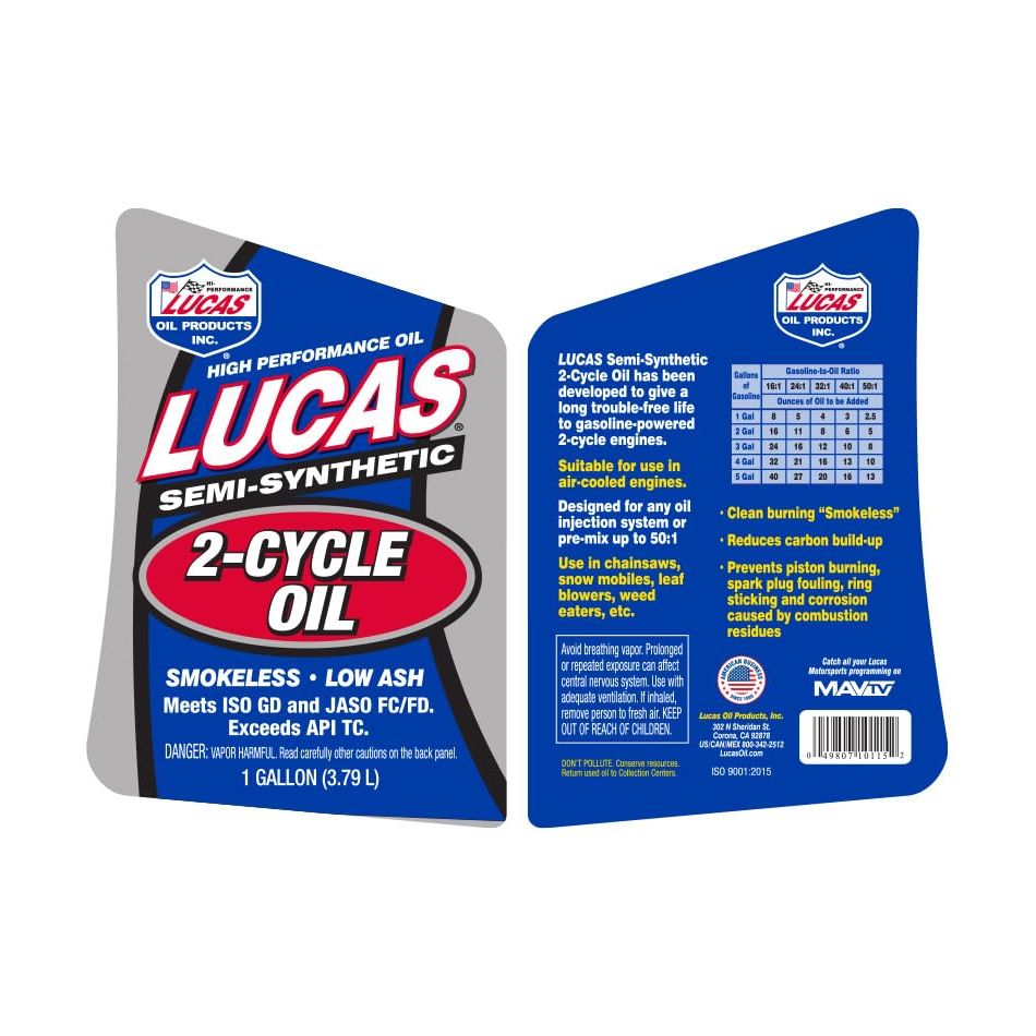 Lucas Oil 10115 Semi-Synthetic 2-Cycle Motor Oil - 1 Gallon (Pack of 4)