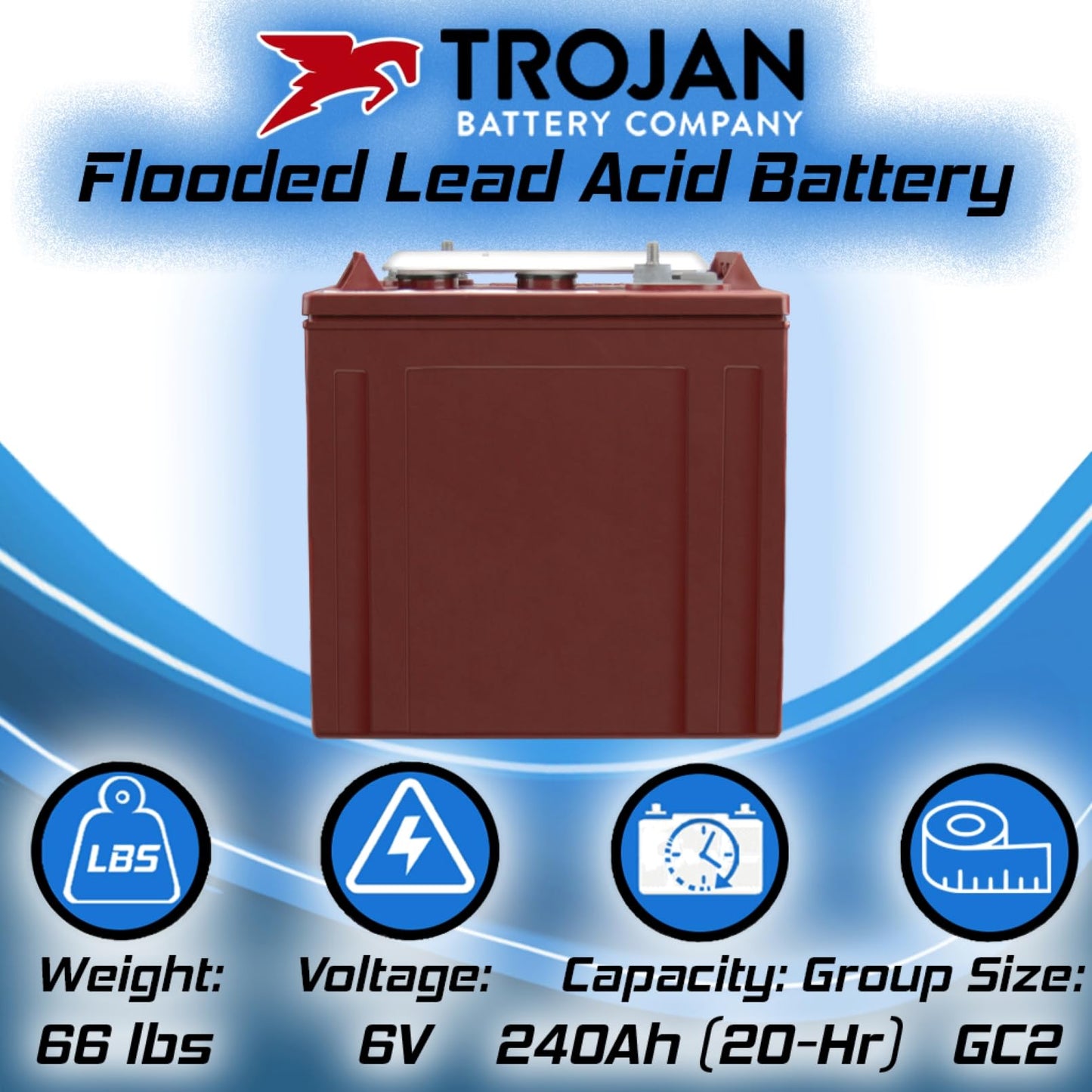 Trojan T-125 6V 240Ah Flooded Lead Acid GC2 Deep Cycle Battery x2
