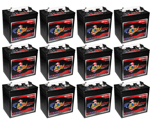 Set of 12 | US Battery US1800XC2 6 Volt 208Ah Deep Cycle Golf Cart, Solar, Marine, RV & Industrial Use Battery | BCI Group GC2 ~ Replaces T-605 T605 | T-105 T105
