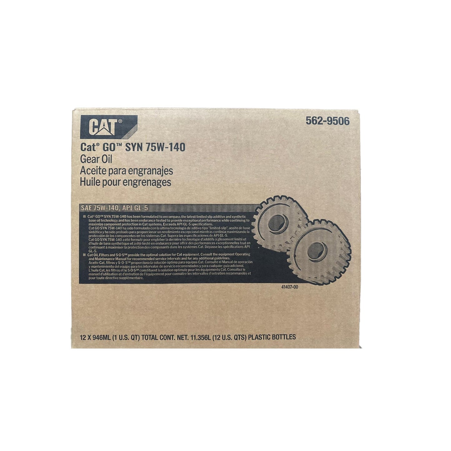 Cat 562-9506 GO Synthetic 75W-140 Gear Oil | 1 QT. Bottles Case of 12