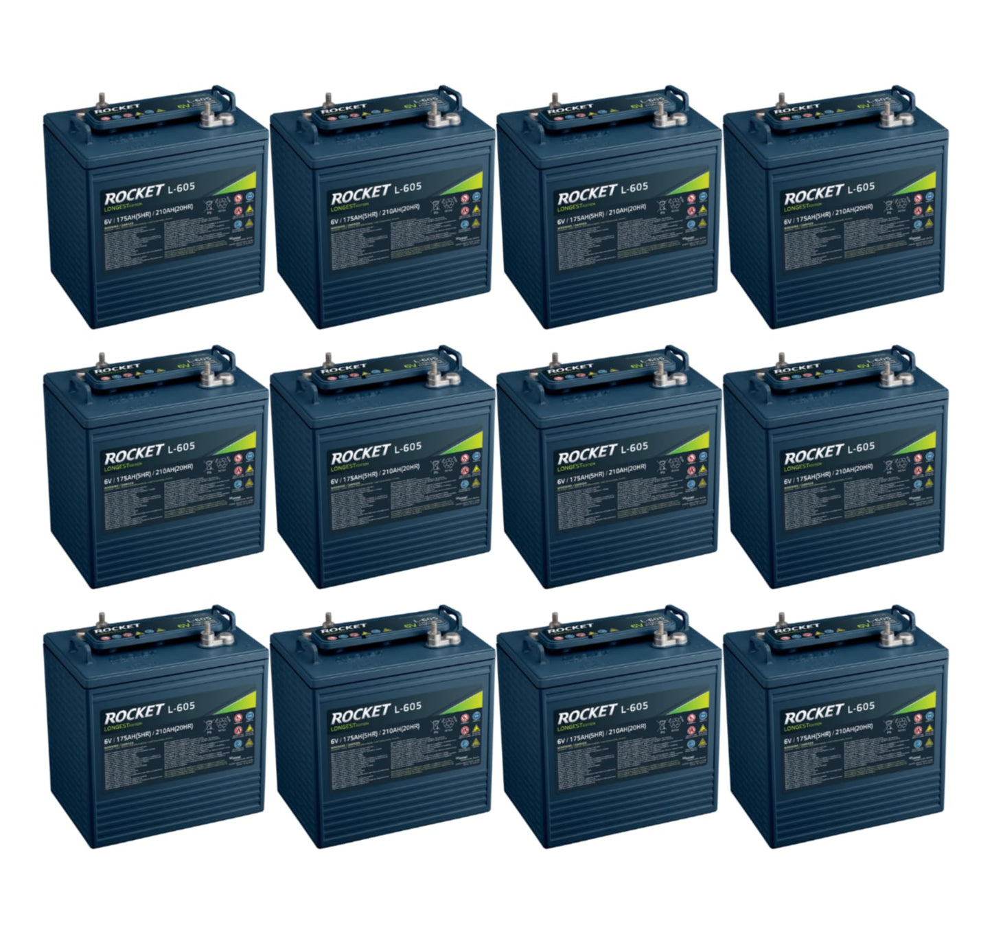 ROCKET L-605 210Ah 6V Golf Cart Battery - Compatible with Trojan T-105 T-605 (Set of 12)