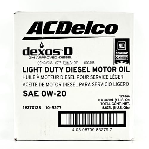 ACDelco GM Original Equipment 10-9277 (19370138) dexosD™ 0W-20 Diesel Motor Oil - 1 qt (Pack of 6)