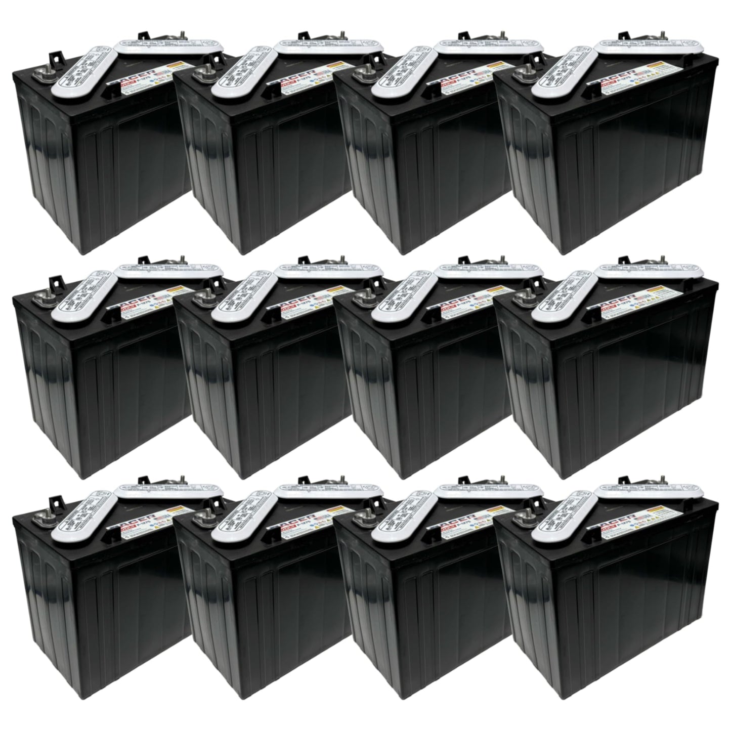 (Set of 12) Pacer P-1275 12V 145Ah Deep Cycle Golf Cart, Solar, Marine, RV, and Industrial Use Battery. Compatible with Trojan T-1275 | T1275