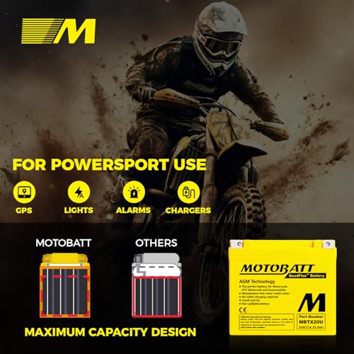 MotoBatt MBTX20U (12V 22.5 Amp) 335 CCA Factory Activated Maintenance Free QuadFlex AGM Battery