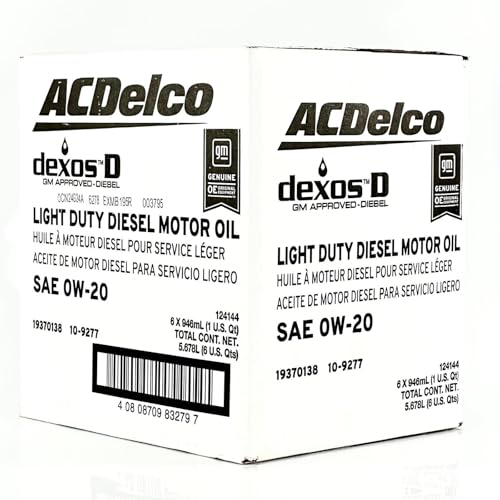 ACDelco GM Original Equipment 10-9277 (19370138) dexosD™ 0W-20 Diesel Motor Oil - 1 qt (Pack of 6)